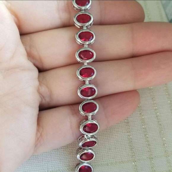 New 925 Silver Oval Cut Ruby Bezel Setting Bracelet for Women - Picture 7 of 8